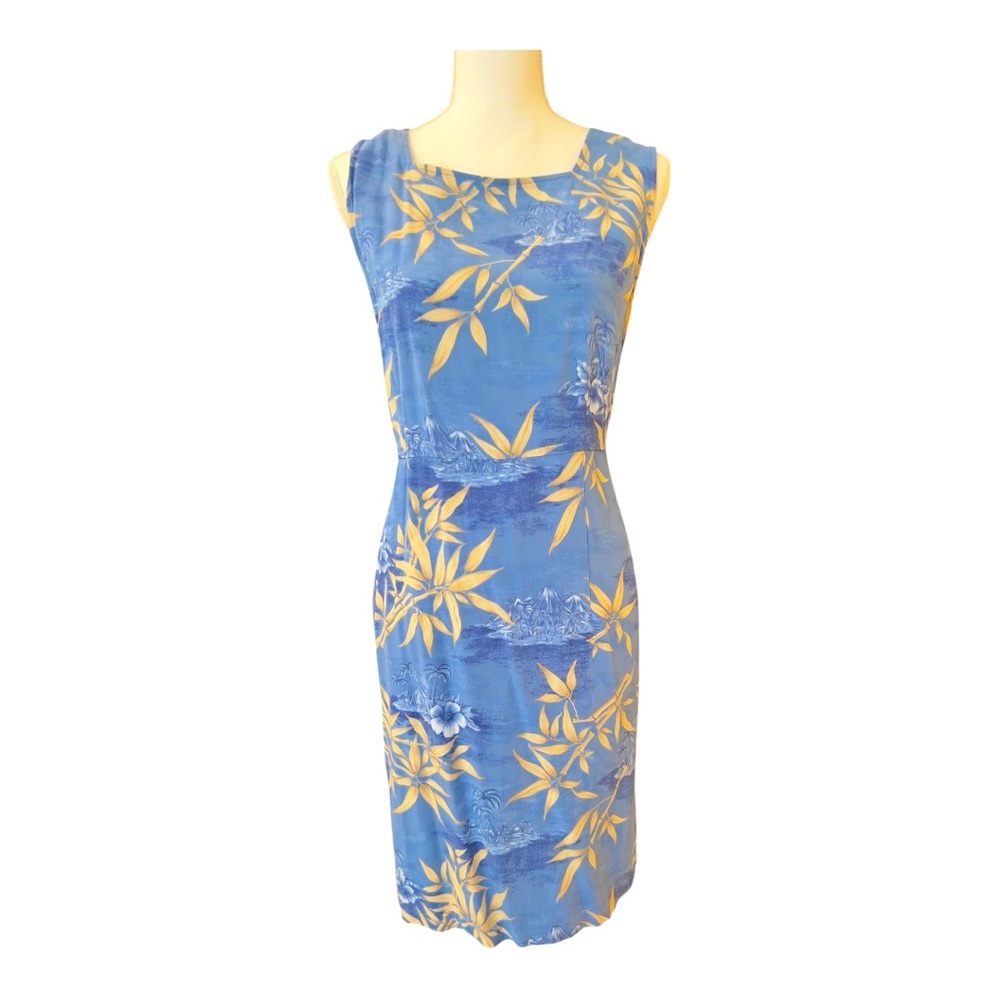 Tahiti Reef Club, Women’s Blue Bamboo & Volcano Sleeveless Dress